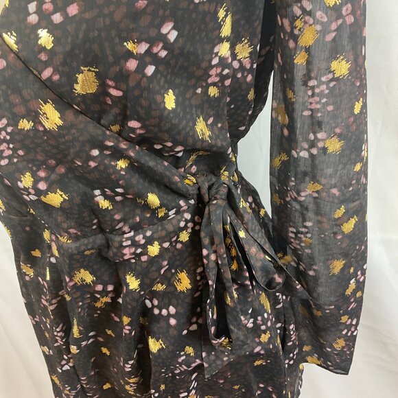 Sage The Label Mini Dress S Black Gold Purple Print Crossover Neck - Picture 5 of 10
